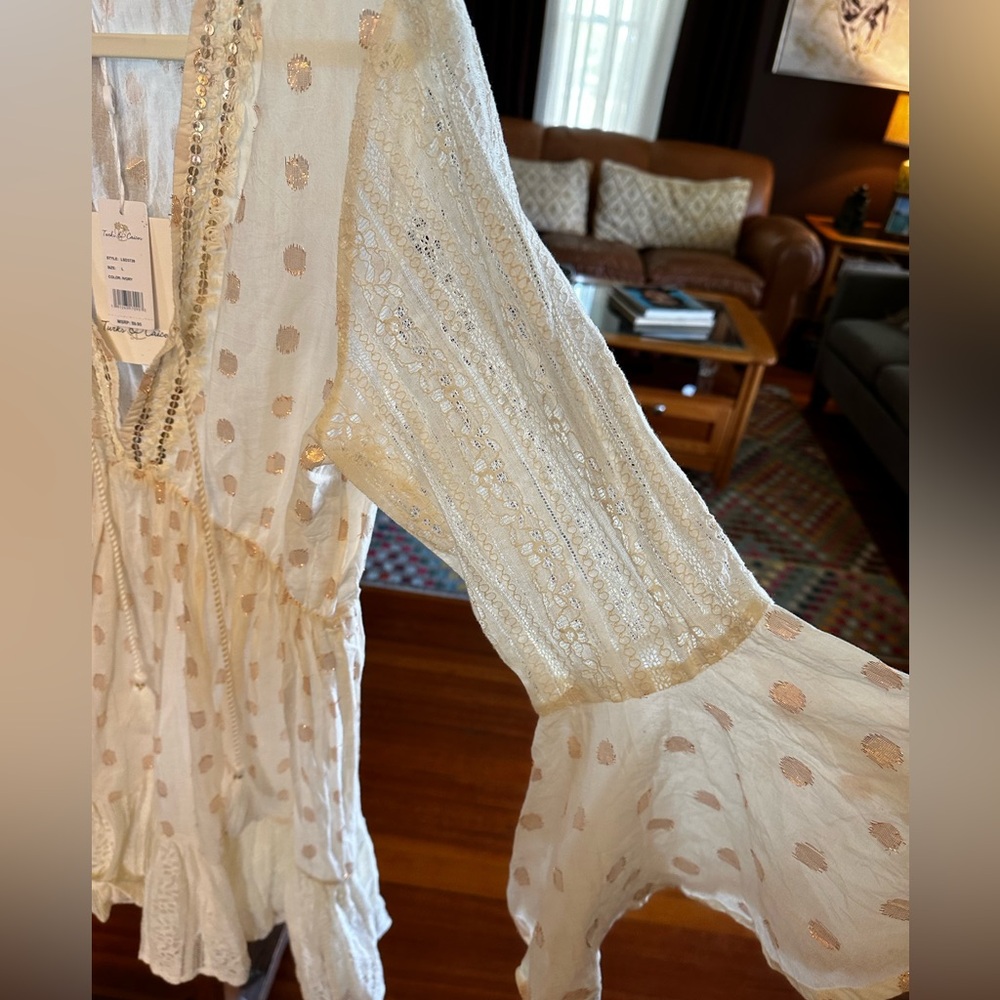 Turks & Caicos Cream Lace Boho Resort Cover Up Dress M/L - Picture 3 of 6